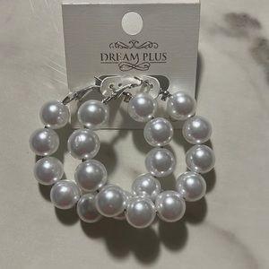 Beaded Pearl Hoop Earrings NWOT